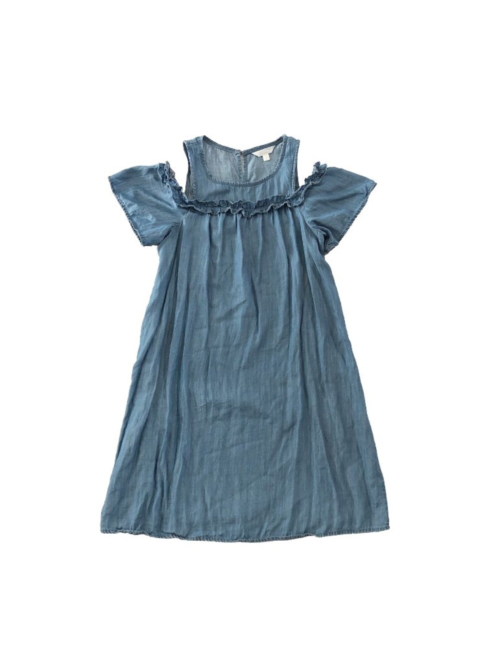 LC Lauren Conrad Dress Womens Size S Blue Chambray Cold Shoulder Ruffles Keyhole